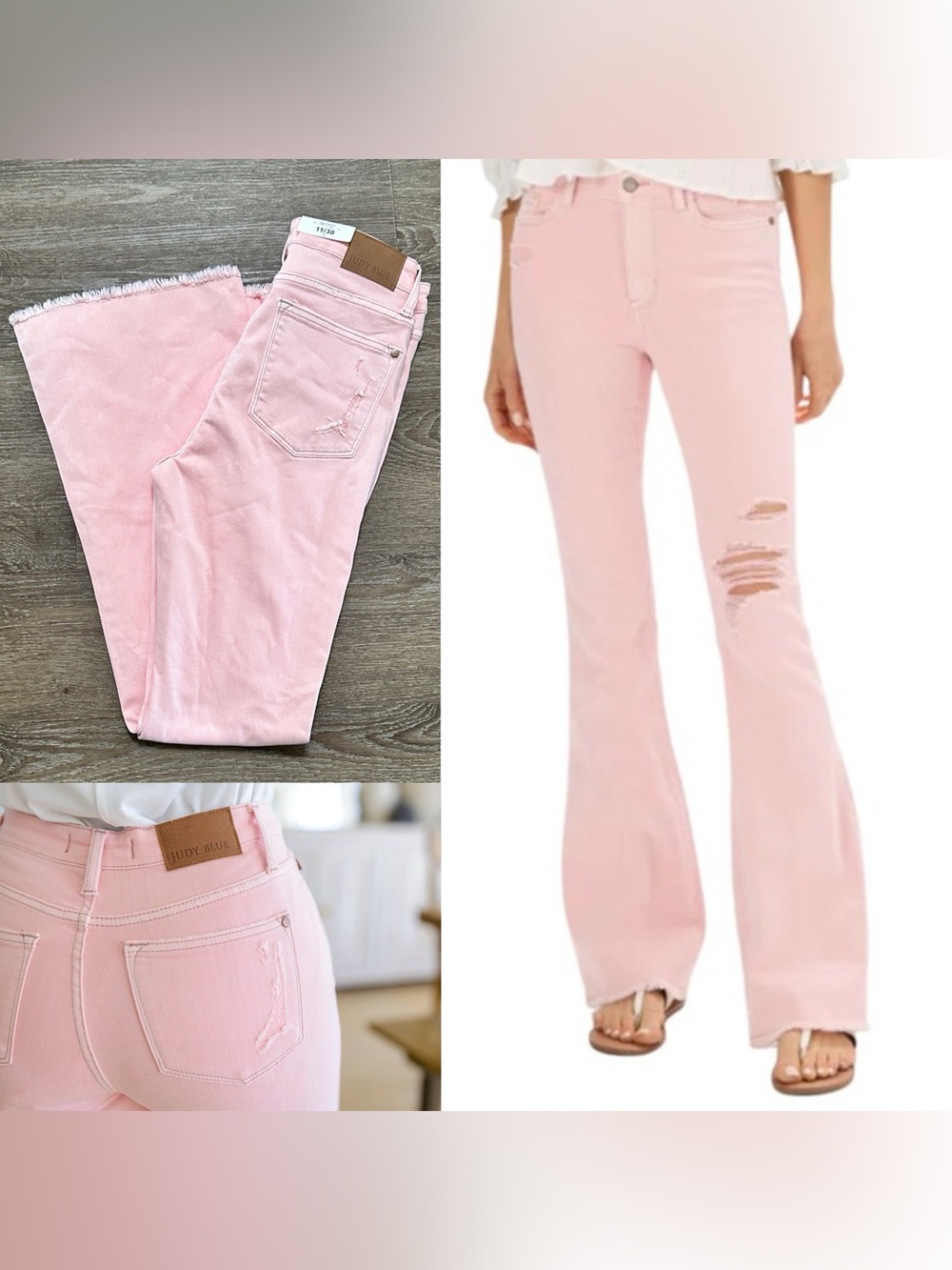 Judy Blue Pretty in Pink Mid-Rise Distressed Jeans Flare Size 11/30 - Picture 5 of 16